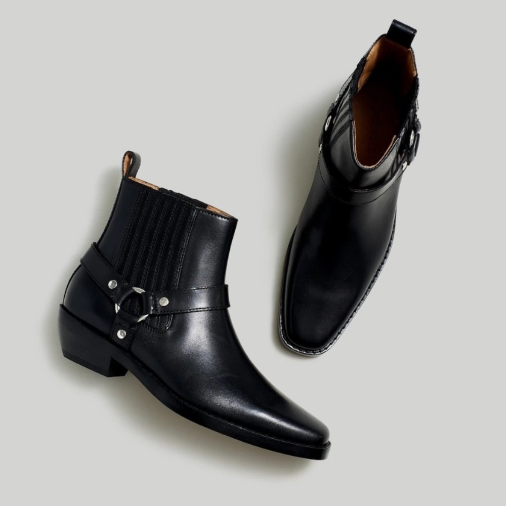 Madewell The Santiago Western Ankle Boot Black Leather Size 8 cowgirl rodeo